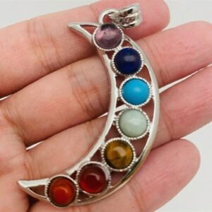 Chakra stones half moon necklace